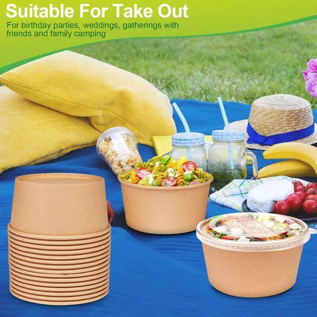 Alt view image 4 of 6 - 42oz Disposable Soup bowls, 50 Pack Paper Bowls With Lids, Large Salads Bowls, Heavy Duty Serving Bowls For Hot/Cold Food