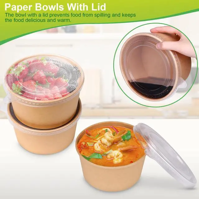 Alt view image 5 of 6 - 42oz Disposable Soup bowls, 50 Pack Paper Bowls With Lids, Large Salads Bowls, Heavy Duty Serving Bowls For Hot/Cold Food