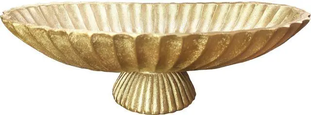 Main image of 14.5" Large Decorative Long Bowl decor - Fluted Scalloped Decorative Bowls for Home Decor - Ruffle Decor,Stylish Key Bowl for Entry Table,Decorative Fruit Bowls for Kitchen Counter,Golden