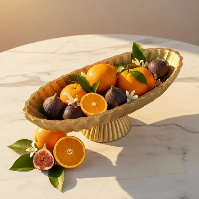 Alt view image 4 of 7 - 14.5" Large Decorative Long Bowl decor - Fluted Scalloped Decorative Bowls for Home Decor - Ruffle Decor,Stylish Key Bowl for Entry Table,Decorative Fruit Bowls for Kitchen Counter,Golden