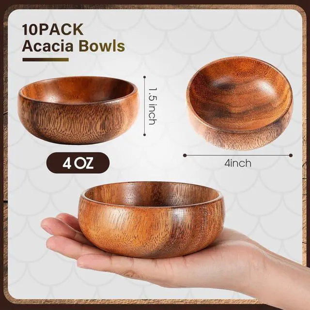 Alt view image 2 of 7 - 10 Pcs Acacia Wooden Bowls Small Calabash Bowls Round Wood Salad Hand Carved Calabash Dip Tray for Serving Popcorn Pasta Coconut Nuts Sauce Appetizers Home Kitchen (4 Inch)
