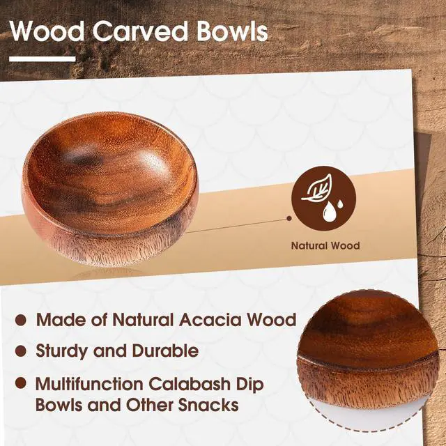 Alt view image 3 of 7 - 10 Pcs Acacia Wooden Bowls Small Calabash Bowls Round Wood Salad Hand Carved Calabash Dip Tray for Serving Popcorn Pasta Coconut Nuts Sauce Appetizers Home Kitchen (4 Inch)