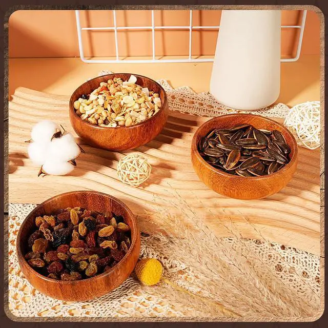 Alt view image 4 of 7 - 10 Pcs Acacia Wooden Bowls Small Calabash Bowls Round Wood Salad Hand Carved Calabash Dip Tray for Serving Popcorn Pasta Coconut Nuts Sauce Appetizers Home Kitchen (4 Inch)