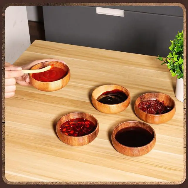Alt view image 7 of 7 - 10 Pcs Acacia Wooden Bowls Small Calabash Bowls Round Wood Salad Hand Carved Calabash Dip Tray for Serving Popcorn Pasta Coconut Nuts Sauce Appetizers Home Kitchen (4 Inch)