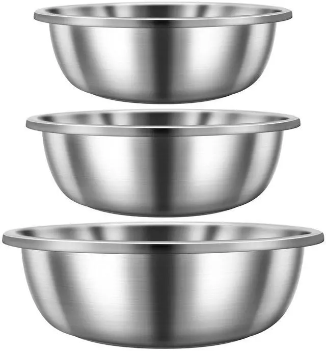 Main image of Set of 3 Extra Large Stainless Steel Mixing Bowls Large Mixing Container Easy to Clean, Nesting Bowls for Space Saving Storage for Cooking, Baking(201 Stainless Steel,13, 16, 20 Quart)