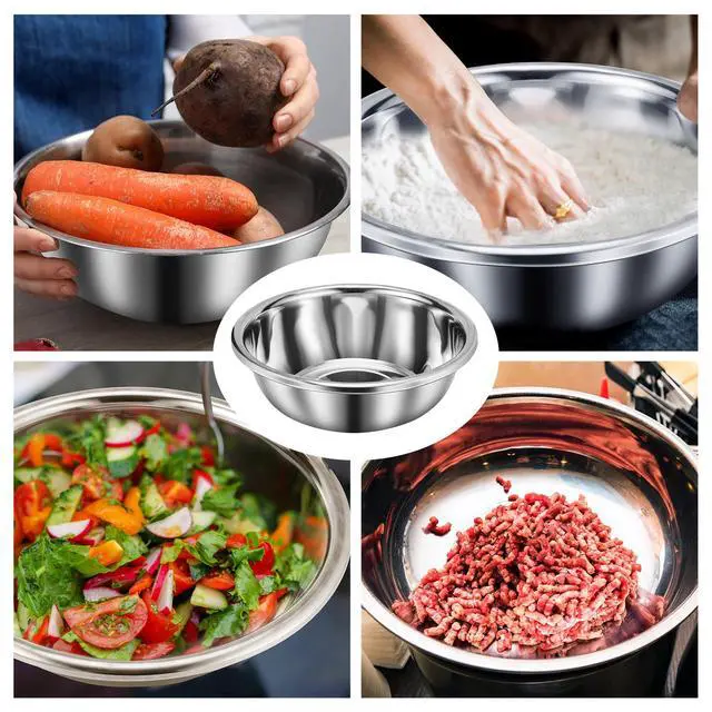 Alt view image 5 of 6 - Set of 3 Extra Large Stainless Steel Mixing Bowls Large Mixing Container Easy to Clean, Nesting Bowls for Space Saving Storage for Cooking, Baking(201 Stainless Steel,13, 16, 20 Quart)