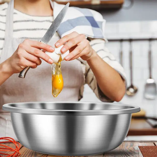 Alt view image 6 of 6 - Set of 3 Extra Large Stainless Steel Mixing Bowls Large Mixing Container Easy to Clean, Nesting Bowls for Space Saving Storage for Cooking, Baking(201 Stainless Steel,13, 16, 20 Quart)