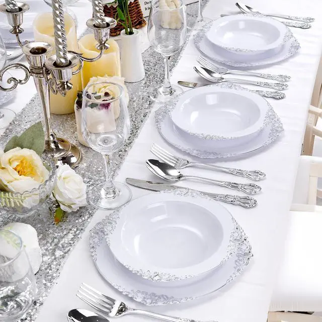 Alt view image 5 of 7 - 100PCS Silver Plastic Bowls - 12 oz Silver Disposable Salad Bowls - Heavy Duty Disposable Soup Bowl - Fancy Plastic Ice Cream Bowl for Weddings Parties Dinners Picnics