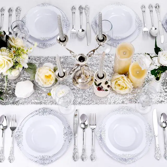 Alt view image 4 of 7 - 100PCS Silver Plastic Bowls - 12 oz Silver Disposable Salad Bowls - Heavy Duty Disposable Soup Bowl - Fancy Plastic Ice Cream Bowl for Weddings Parties Dinners Picnics
