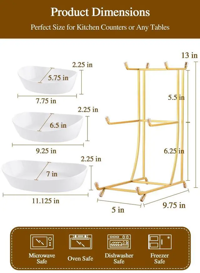 Alt view image 3 of 7 - 3 Tier Fruit Bowl for Kitchen Counter, No Assembly Required Ceramic Fruit Basket with Metal Stand, Tiered Fruit Stand for Countertop for Fruit, Veggies, Snacks, Cake & Desserts