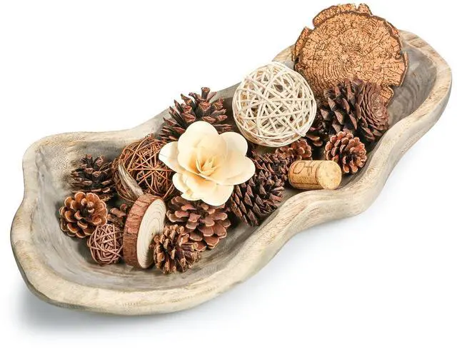 Alt view image 2 of 6 - Wavy Live Edge Wooden Dough Bowl for Decor 16"L Medium Natural Root Wood Hand Carved Decorative Wooden Farmhouse Fruit Bowl Handmade, Home Decoration Centerpiece, Table Display Bowl