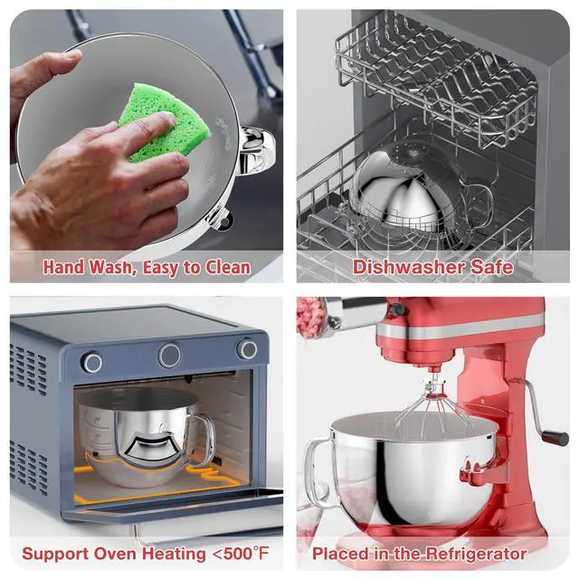 Alt view image 3 of 7 - 6QT Stainless Steel Mixer Bowl for Kitchenaid Stand Mixers, Kitchen Aid Mixing Bowl for 6QT Lift Mixer with Handle