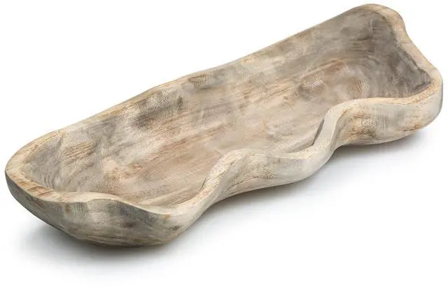 Main image of Wavy Live Edge Wooden Dough Bowl for Decor 16"L Medium Natural Root Wood Hand Carved Decorative Wooden Farmhouse Fruit Bowl Handmade, Home Decoration Centerpiece, Table Display Bowl