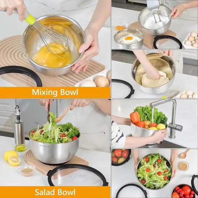 Alt view image 3 of 7 - Mixing Bowls with Lids Set, Non Slip Silicone Bottom Stainless Steel Mixing Kitchen Bowls for Baking/Storage, Dishwasher Safe, 5/3/1.5QT