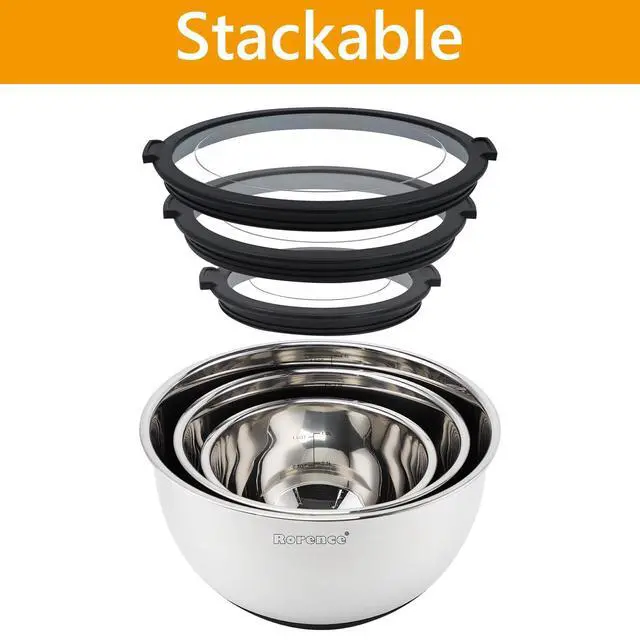 Alt view image 6 of 7 - Mixing Bowls with Lids Set, Non Slip Silicone Bottom Stainless Steel Mixing Kitchen Bowls for Baking/Storage, Dishwasher Safe, 5/3/1.5QT