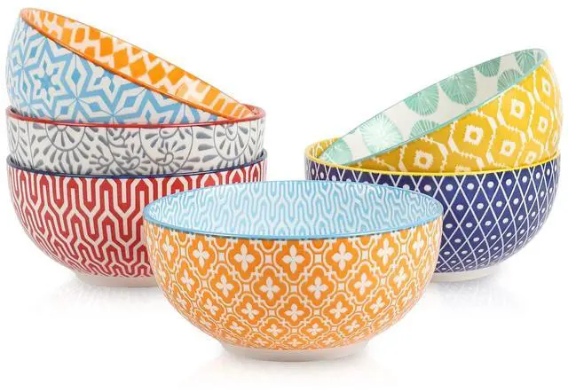 Main image of Ceramic Cereal Bowls Set of 6, 24 Oz Deep Soup Bowls for Kitchen, 5.9 Inch Dessert Bowls for Salad, Pasta, Oatmeal, Ramen, Microwave Dishwasher Safe, Set of 6, Assorted Colors