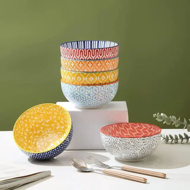 Alt view image 3 of 7 - Ceramic Cereal Bowls Set of 6, 24 Oz Deep Soup Bowls for Kitchen, 5.9 Inch Dessert Bowls for Salad, Pasta, Oatmeal, Ramen, Microwave Dishwasher Safe, Set of 6, Assorted Colors