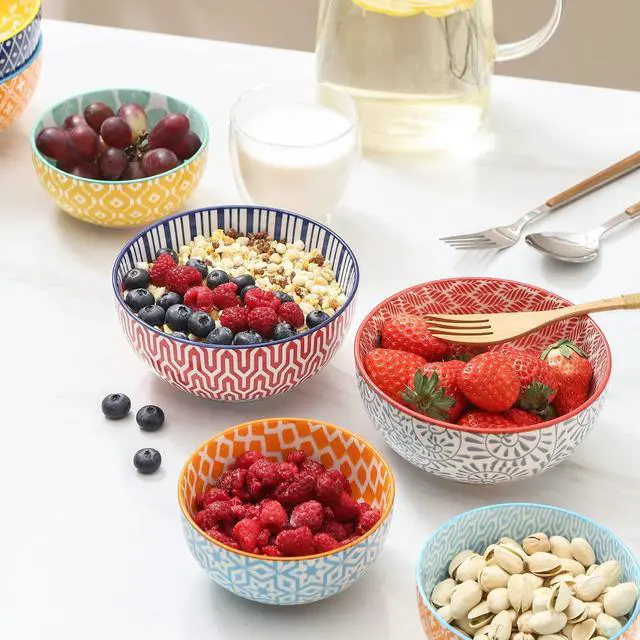Alt view image 5 of 7 - Ceramic Cereal Bowls Set of 6, 24 Oz Deep Soup Bowls for Kitchen, 5.9 Inch Dessert Bowls for Salad, Pasta, Oatmeal, Ramen, Microwave Dishwasher Safe, Set of 6, Assorted Colors