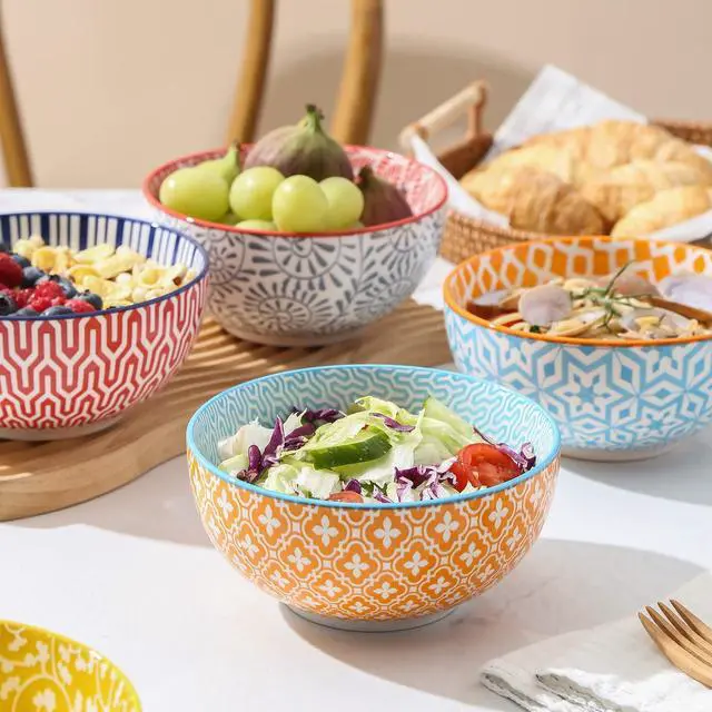 Alt view image 4 of 7 - Ceramic Cereal Bowls Set of 6, 24 Oz Deep Soup Bowls for Kitchen, 5.9 Inch Dessert Bowls for Salad, Pasta, Oatmeal, Ramen, Microwave Dishwasher Safe, Set of 6, Assorted Colors