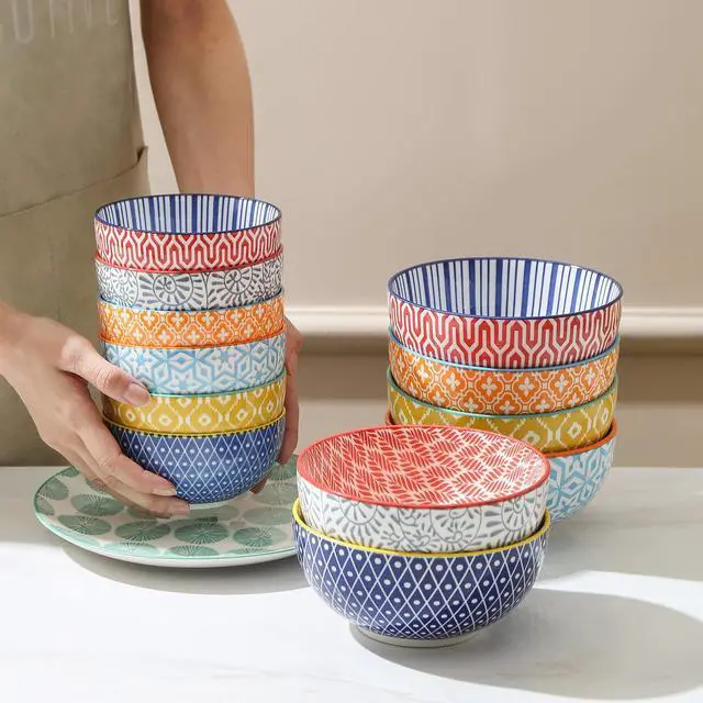Alt view image 7 of 7 - Ceramic Cereal Bowls Set of 6, 24 Oz Deep Soup Bowls for Kitchen, 5.9 Inch Dessert Bowls for Salad, Pasta, Oatmeal, Ramen, Microwave Dishwasher Safe, Set of 6, Assorted Colors