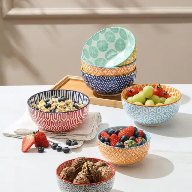Alt view image 6 of 7 - Ceramic Cereal Bowls Set of 6, 24 Oz Deep Soup Bowls for Kitchen, 5.9 Inch Dessert Bowls for Salad, Pasta, Oatmeal, Ramen, Microwave Dishwasher Safe, Set of 6, Assorted Colors