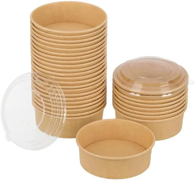 Main image of 100 Pack 20 oz Disposable Bowls with Lids, Kraft Paper Salad Bowls with Lids, Paper Soup Bowls Food Container for Cold/Hot Food or Takeout