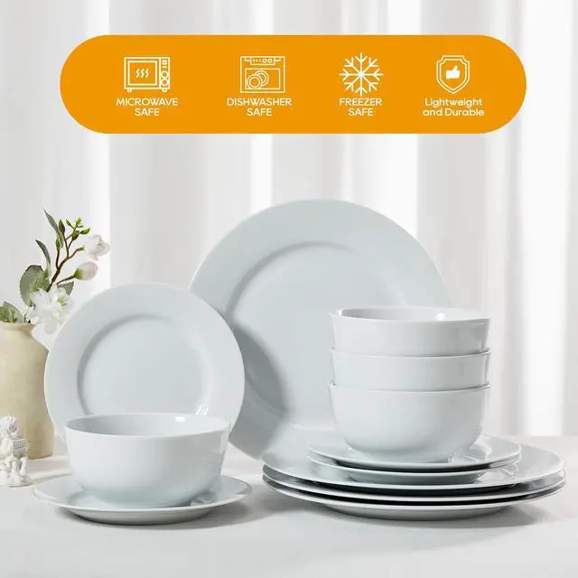 Alt view image 5 of 6 - 16 Pieces Plates and Bowls Sets, White Porcelain Dinnerware Sets, Ceramic Dishes Set Service for 4, White Kitchen Dinner Dining Ware Set