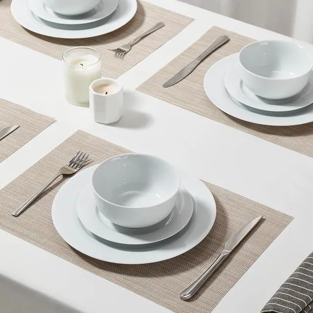 Alt view image 4 of 6 - 16 Pieces Plates and Bowls Sets, White Porcelain Dinnerware Sets, Ceramic Dishes Set Service for 4, White Kitchen Dinner Dining Ware Set
