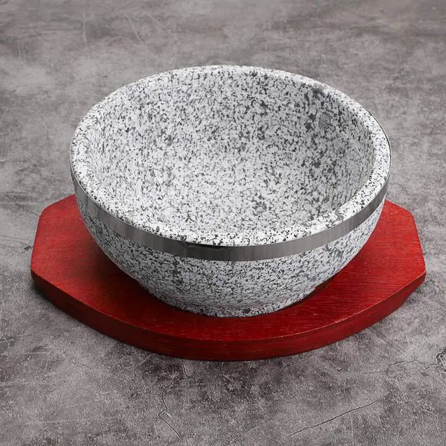 Alt view image 6 of 7 - 2 Pcs Dolsot Bibimbap Bowl 32 Oz, Granite Stone Bowl with Wood Base, Dolsot Pot for Korean Soup, Rice and Stew