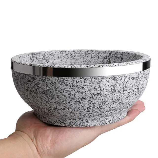 Alt view image 7 of 7 - 2 Pcs Dolsot Bibimbap Bowl 32 Oz, Granite Stone Bowl with Wood Base, Dolsot Pot for Korean Soup, Rice and Stew