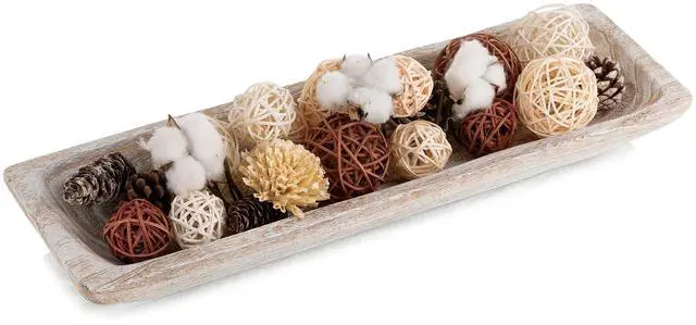 Main image of Decorative Wood Dough Bowl: Large Long Wooden Bowl for Entry Way Table Home Decor - Coffee Table Decor for Living Room - Dining Table Centerpiece Decor, White