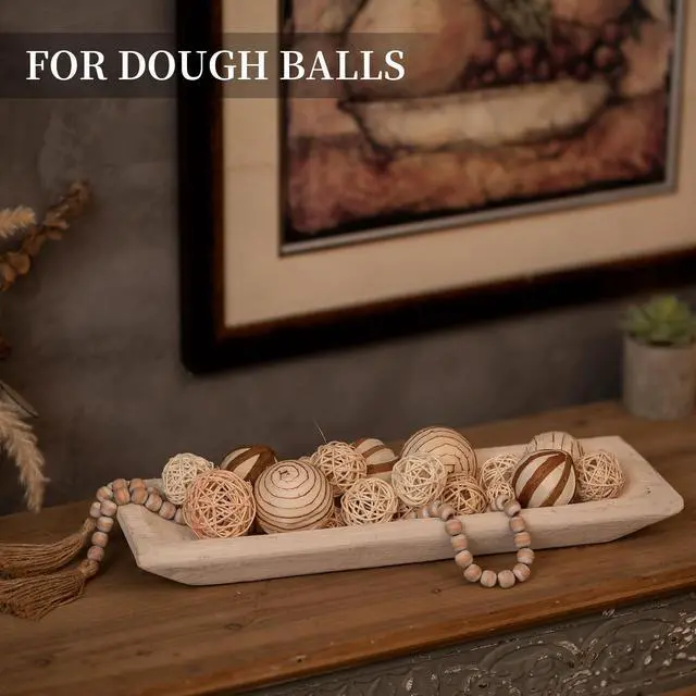 Alt view image 2 of 7 - Decorative Wood Dough Bowl: Large Long Wooden Bowl for Entry Way Table Home Decor - Coffee Table Decor for Living Room - Dining Table Centerpiece Decor, White