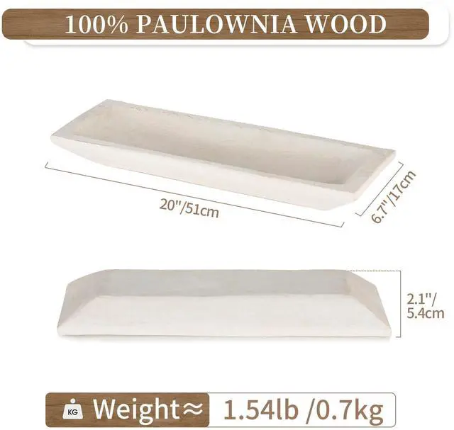 Alt view image 6 of 7 - Decorative Wood Dough Bowl: Large Long Wooden Bowl for Entry Way Table Home Decor - Coffee Table Decor for Living Room - Dining Table Centerpiece Decor, White