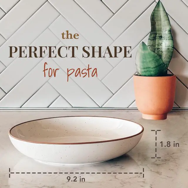 Alt view image 2 of 7 - Ceramic Large Pasta Bowls 30oz, Set of 4 - Serving, Salad, Dinner, etc Plate/Wide Bowl - Microwave, Oven, Dishwasher Safe Kitchen Dinnerware - Modern Porcelain Stoneware Dishes, Vanilla White