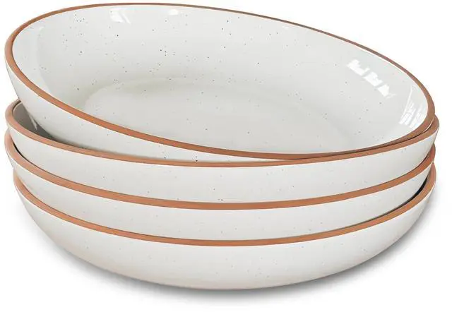 Main image of Ceramic Large Pasta Bowls 30oz, Set of 4 - Serving, Salad, Dinner, etc Plate/Wide Bowl - Microwave, Oven, Dishwasher Safe Kitchen Dinnerware - Modern Porcelain Stoneware Dishes, Vanilla White