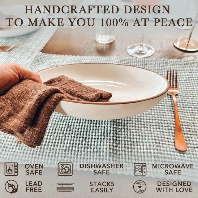 Alt view image 4 of 7 - Ceramic Large Pasta Bowls 30oz, Set of 4 - Serving, Salad, Dinner, etc Plate/Wide Bowl - Microwave, Oven, Dishwasher Safe Kitchen Dinnerware - Modern Porcelain Stoneware Dishes, Vanilla White