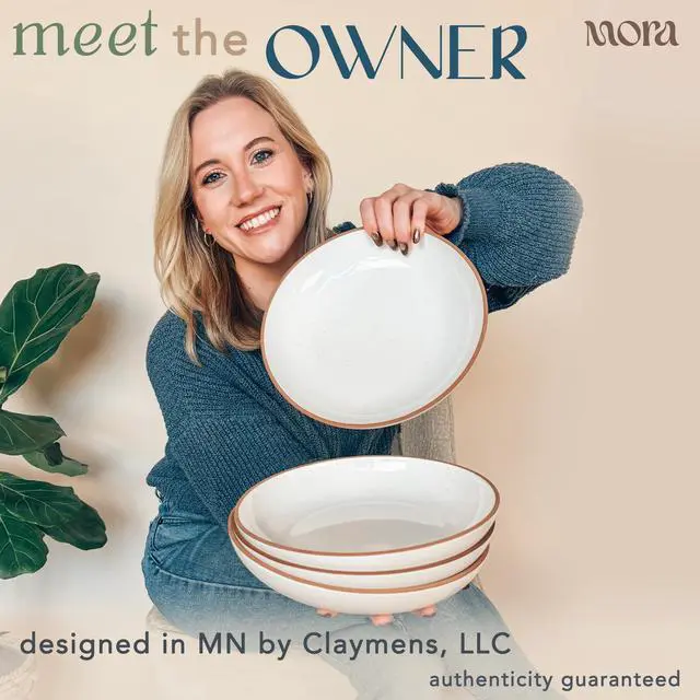 Alt view image 3 of 7 - Ceramic Large Pasta Bowls 30oz, Set of 4 - Serving, Salad, Dinner, etc Plate/Wide Bowl - Microwave, Oven, Dishwasher Safe Kitchen Dinnerware - Modern Porcelain Stoneware Dishes, Vanilla White