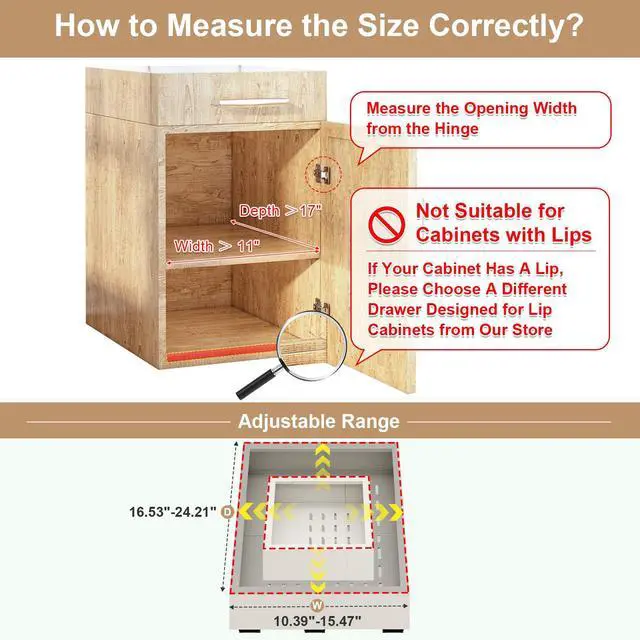 Alt view image 2 of 6 - Pull out Cabinet Organizer,Width (11"-16") and Depth (17"-24") Expandable With 3 Rails,No Drill Adjustable Slide out Drawers for Kitchen,Pantry,Adhesive Roll out Shelves,for Cabinets Without Lip,White