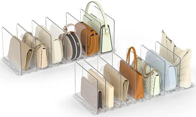 Main image of Bag & Purse Organizer for Closet: Adjustable Clear Handbag Storage Shelf - Plastic Clutch Dividers for Closet Organizers and Storage - Keep Carteras & Pocketbook Upright