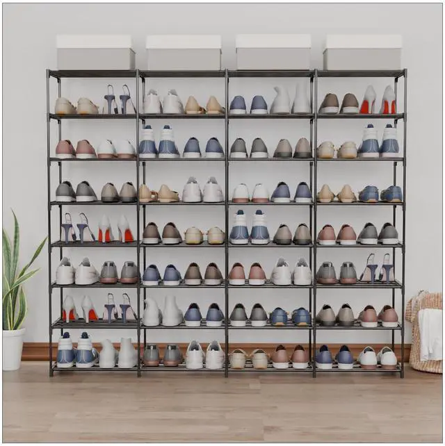 Main image of Large Shoe Rack 4 Row 8 Tier for Entryway Holds 64 Pairs, Metal & Plastic Sneaker Shelves, DIY Assembly, Space Saving Storage Organizer for Garage Closet, 66.1" W x 49.2" H