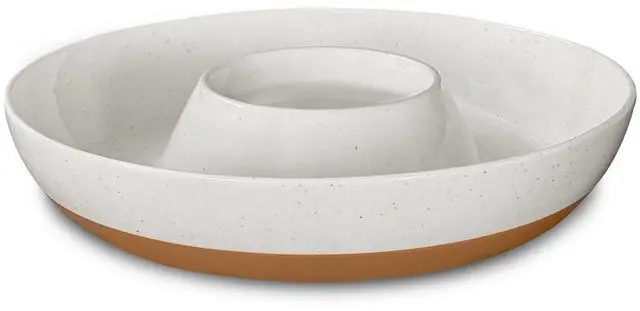 Main image of Ceramic Chips and Dip Serving Tray: Large Divided Party Bowl Set for Chips & Salsa, Veggies & Dip, Fruit, Snacks, Entertaining, Hosting, etc. Minimalist Design for the Modern Hostess - White