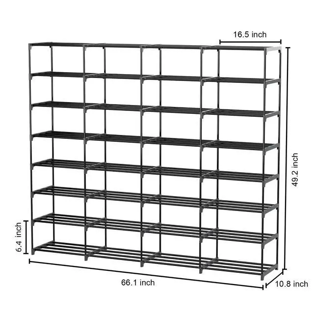 Alt view image 6 of 7 - Large Shoe Rack 4 Row 8 Tier for Entryway Holds 64 Pairs, Metal & Plastic Sneaker Shelves, DIY Assembly, Space Saving Storage Organizer for Garage Closet, 66.1" W x 49.2" H