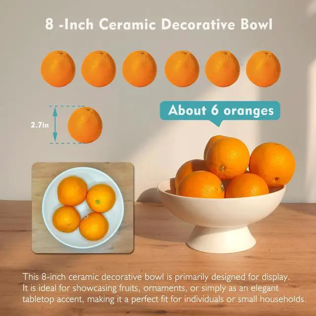 Alt view image 5 of 7 - White Pedestal Decorative Bowl - 8" Minimalist Decorative Fruit Bowl for Kitchen Counter, Entryway,Multi-Purpose Centerpiece bowl for Bread, Snacks, Candy, Perfect for Housewarming &Wedding Gift