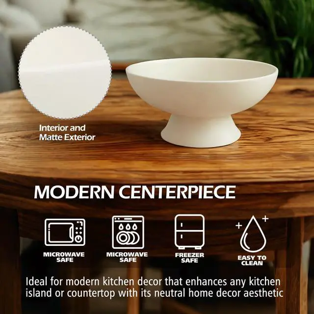 Alt view image 2 of 7 - White Pedestal Decorative Bowl - 8" Minimalist Decorative Fruit Bowl for Kitchen Counter, Entryway,Multi-Purpose Centerpiece bowl for Bread, Snacks, Candy, Perfect for Housewarming &Wedding Gift