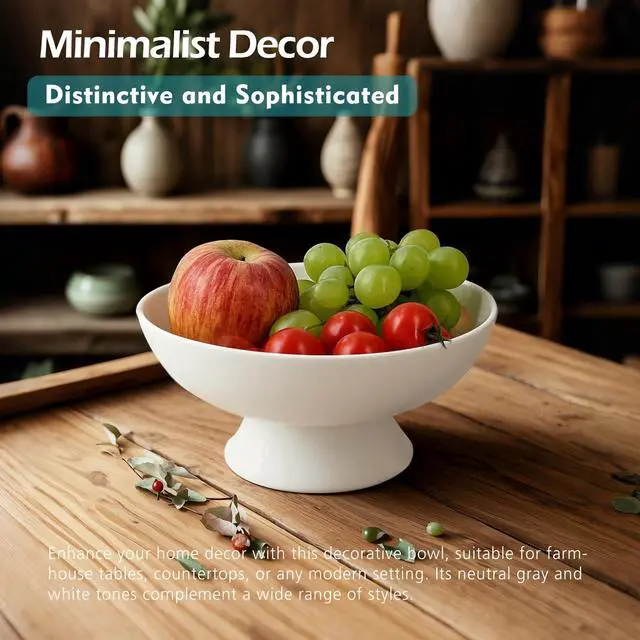 Alt view image 7 of 7 - White Pedestal Decorative Bowl - 8" Minimalist Decorative Fruit Bowl for Kitchen Counter, Entryway,Multi-Purpose Centerpiece bowl for Bread, Snacks, Candy, Perfect for Housewarming &Wedding Gift