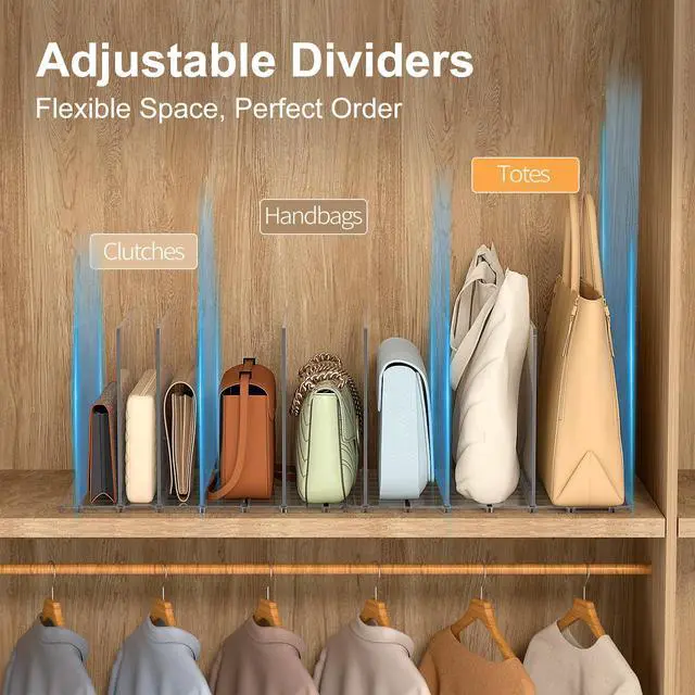 Alt view image 3 of 7 - Bag & Purse Organizer for Closet: Adjustable Clear Handbag Storage Shelf - Plastic Clutch Dividers for Closet Organizers and Storage - Keep Carteras & Pocketbook Upright