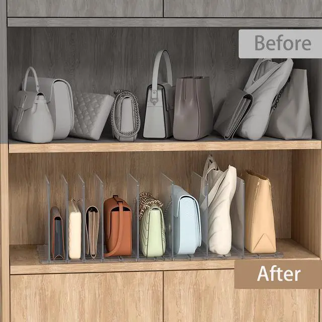 Alt view image 5 of 7 - Bag & Purse Organizer for Closet: Adjustable Clear Handbag Storage Shelf - Plastic Clutch Dividers for Closet Organizers and Storage - Keep Carteras & Pocketbook Upright
