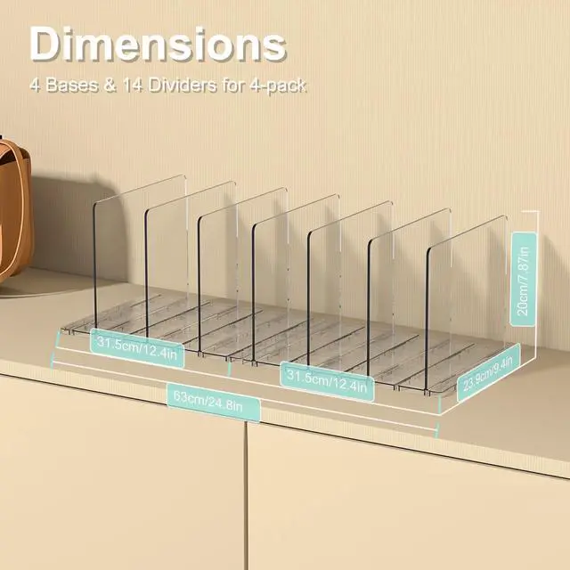 Alt view image 6 of 7 - Bag & Purse Organizer for Closet: Adjustable Clear Handbag Storage Shelf - Plastic Clutch Dividers for Closet Organizers and Storage - Keep Carteras & Pocketbook Upright