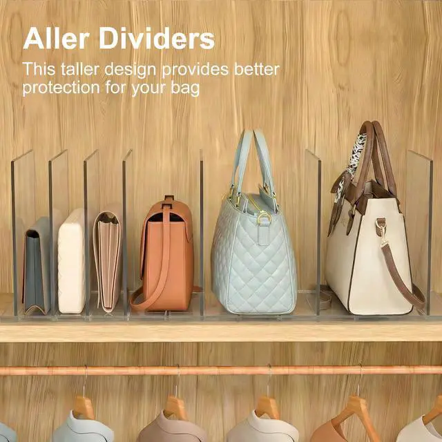 Alt view image 2 of 7 - Bag & Purse Organizer for Closet: Adjustable Clear Handbag Storage Shelf - Plastic Clutch Dividers for Closet Organizers and Storage - Keep Carteras & Pocketbook Upright