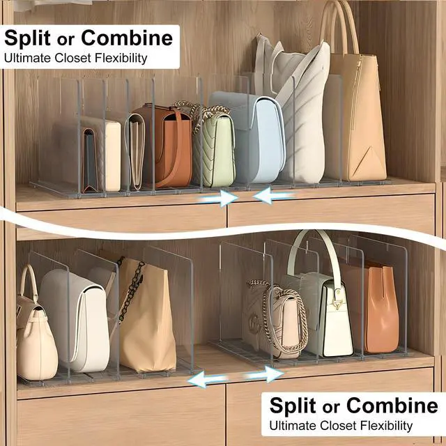 Alt view image 4 of 7 - Bag & Purse Organizer for Closet: Adjustable Clear Handbag Storage Shelf - Plastic Clutch Dividers for Closet Organizers and Storage - Keep Carteras & Pocketbook Upright